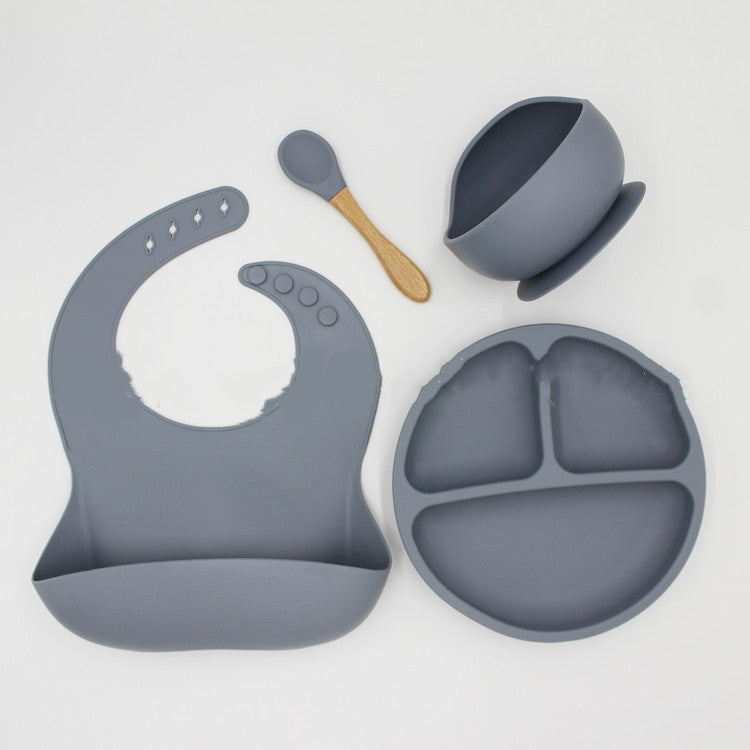 Silicone Baby Feeding Set | 4-Piece Bib, Suction Plate, Bowl & Spoon for Starting Solids