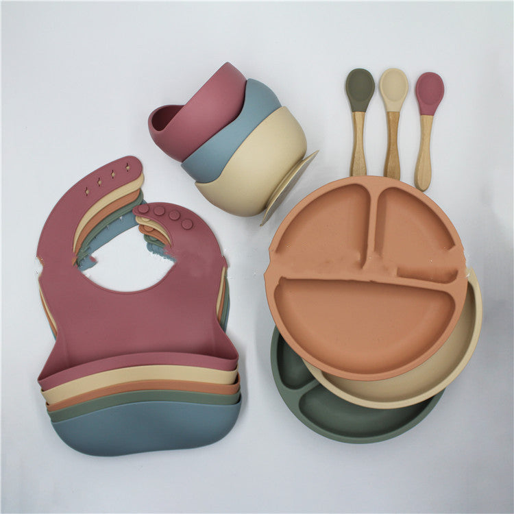 Silicone Baby Feeding Set | 4-Piece Bib, Suction Plate, Bowl & Spoon for Starting Solids