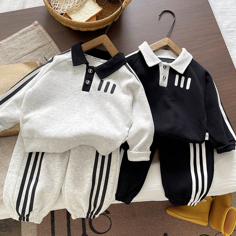 Boys' Long Sleeve Polo Two-Piece Set
