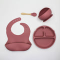 Silicone Baby Feeding Set | 4-Piece Bib, Suction Plate, Bowl & Spoon for Starting Solids