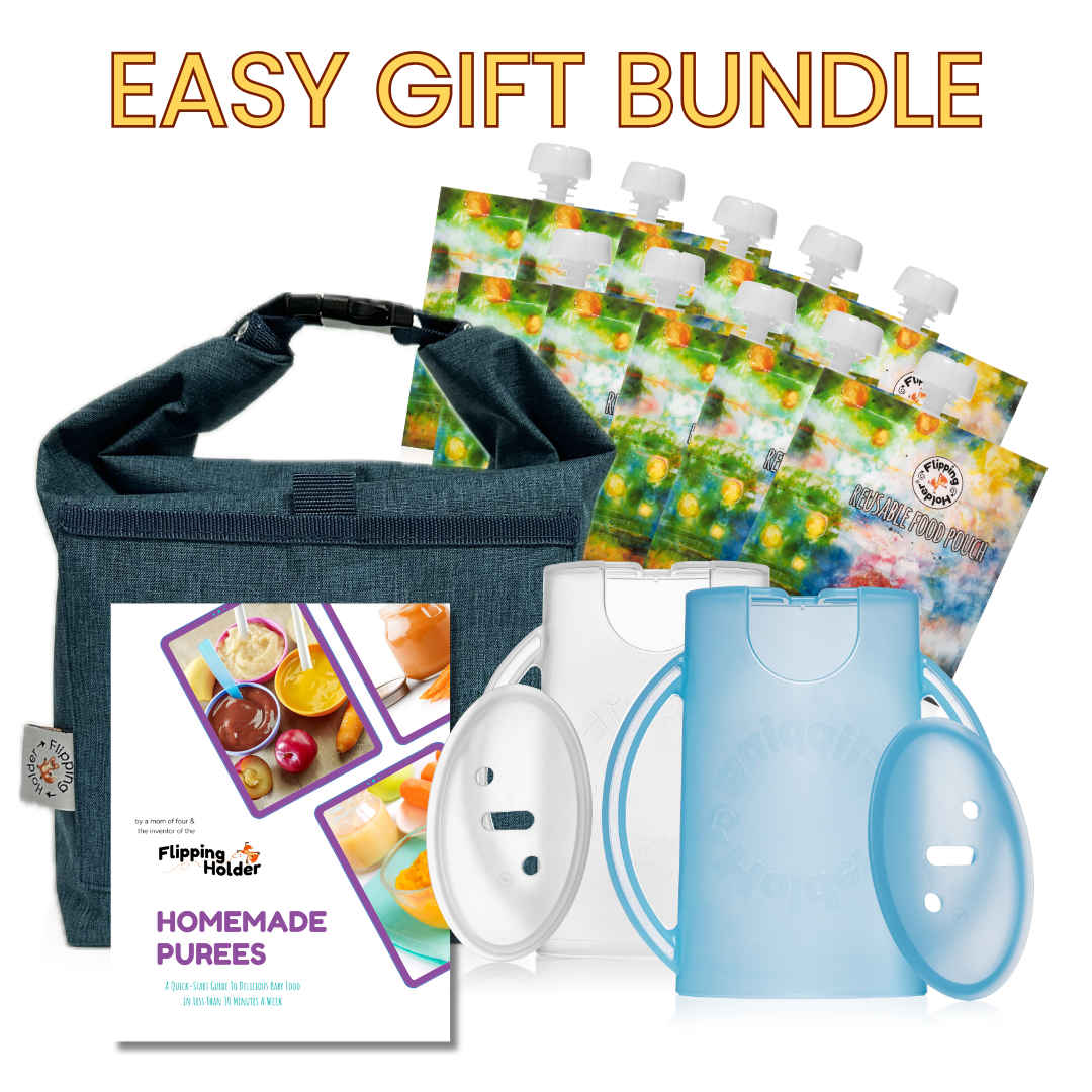 Baby Shower Gift Bundle | Flipping Holder, Reusable Pouches, Thermal Tote & Puree Guide