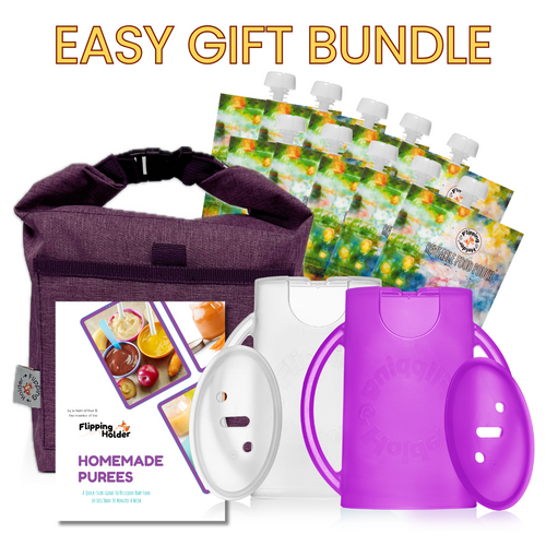 Baby Shower Gift Bundle | Flipping Holder, Reusable Pouches, Thermal Tote & Puree Guide