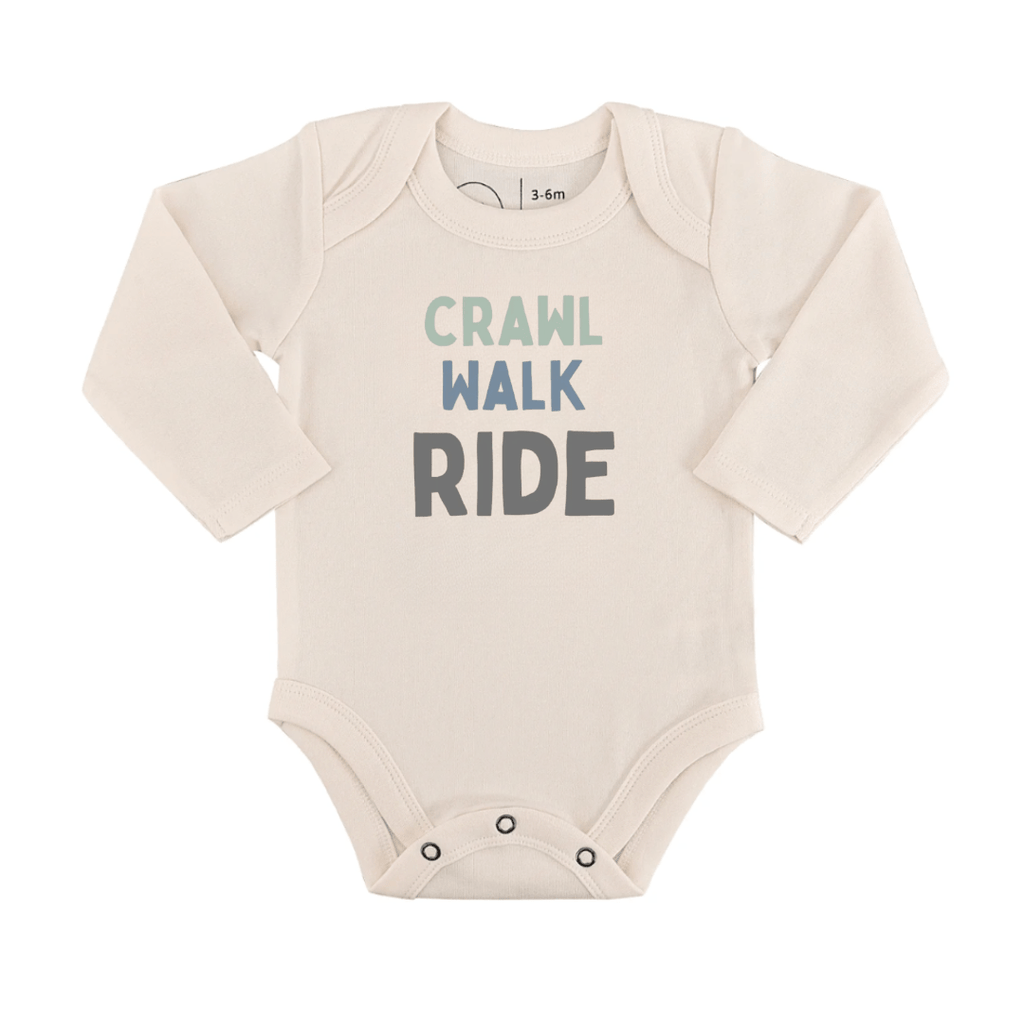 Crawl Walk Ride Baby Bodysuit | Long Sleeve Graphic Onesie for Future Adventurers