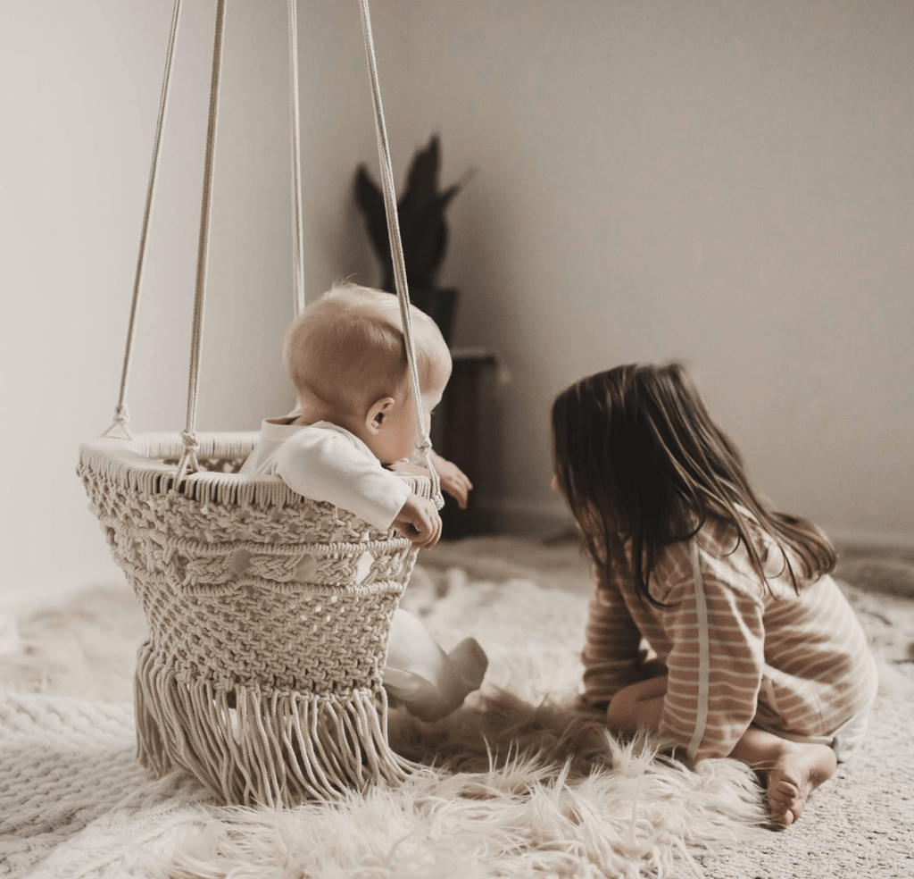 Handmade Organic Macrame Baby Swing | Boho Nursery Decor | Indoor & Outdoor Baby Swing Chair