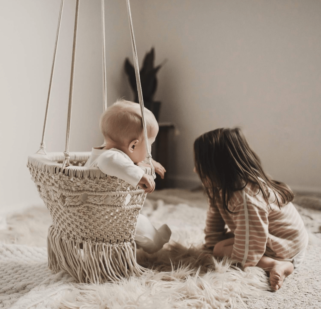 Handmade Organic Macrame Baby Swing | Boho Nursery Decor | Indoor & Outdoor Baby Swing Chair