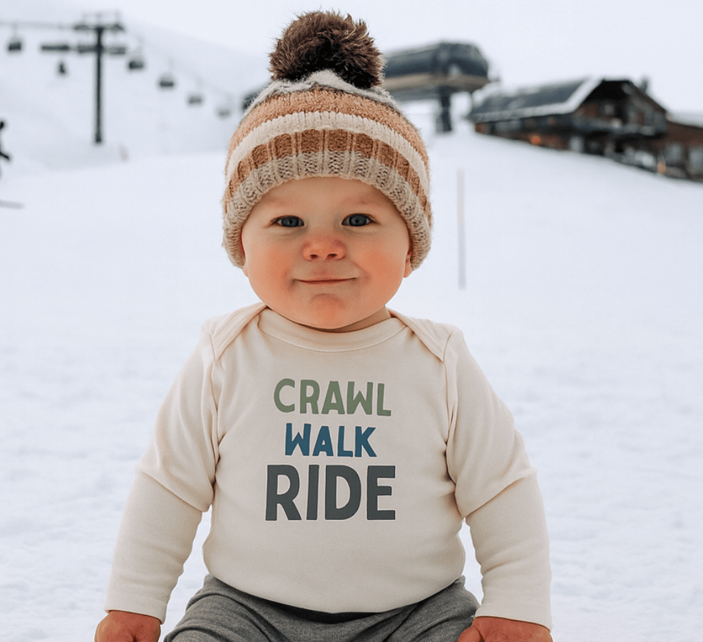 Crawl Walk Ride Baby Bodysuit | Long Sleeve Graphic Onesie for Future Adventurers