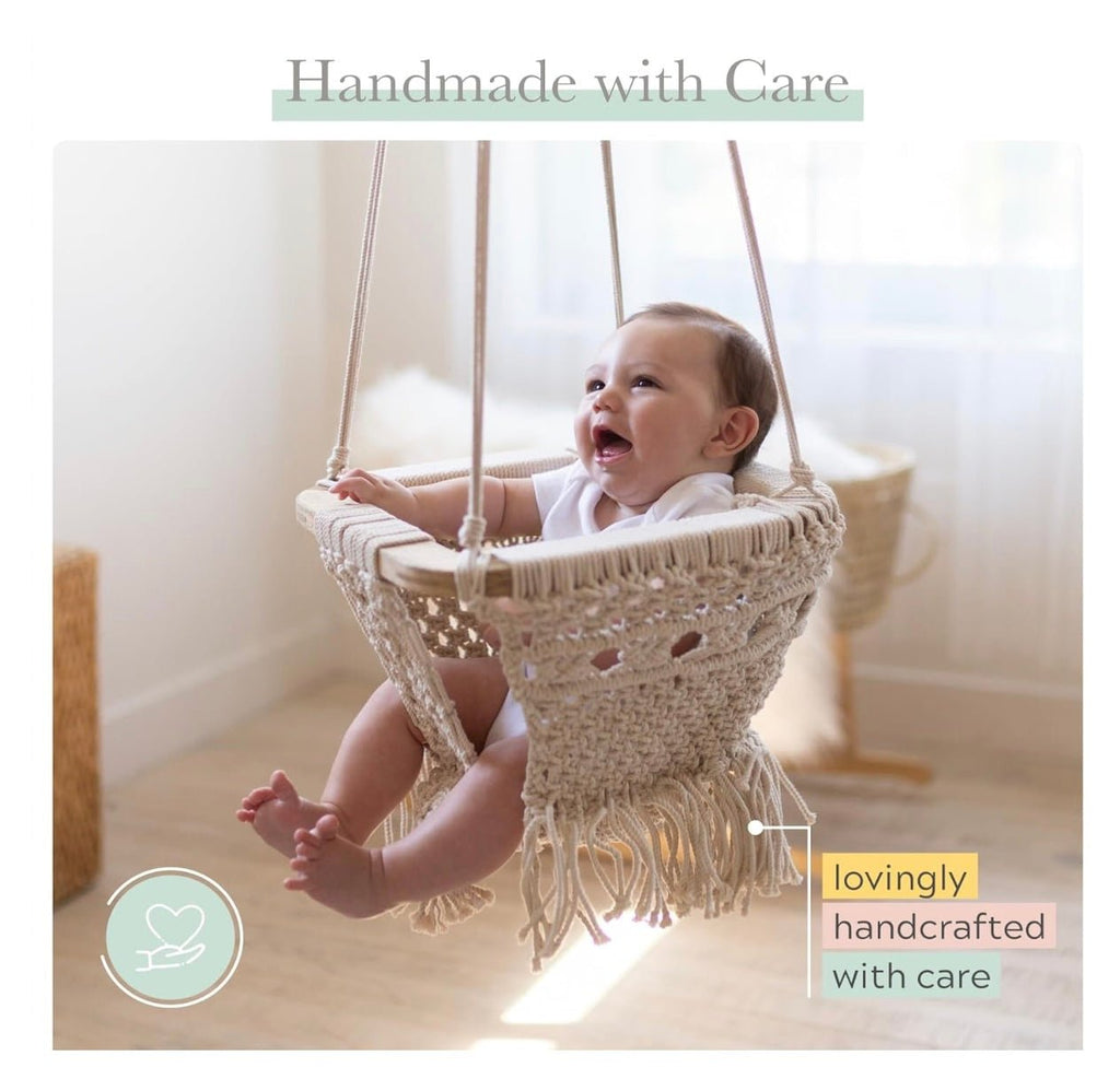 Handmade Organic Macrame Baby Swing | Boho Nursery Decor | Indoor & Outdoor Baby Swing Chair