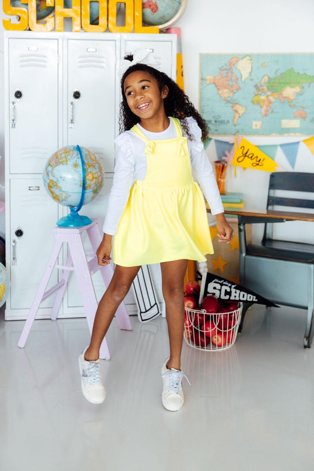 Girls Faux Suede Pinafore | Soft Crossback Toddler Dress for Photos & Special Occasions