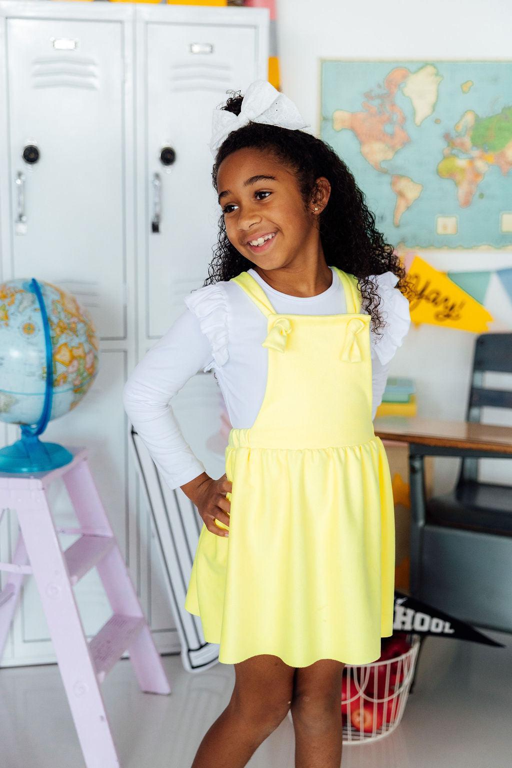 Girls Faux Suede Pinafore | Soft Crossback Toddler Dress for Photos & Special Occasions