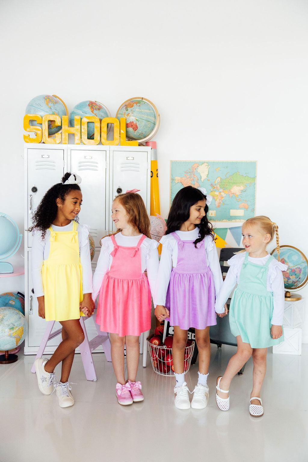 Girls Faux Suede Pinafore | Soft Crossback Toddler Dress for Photos & Special Occasions