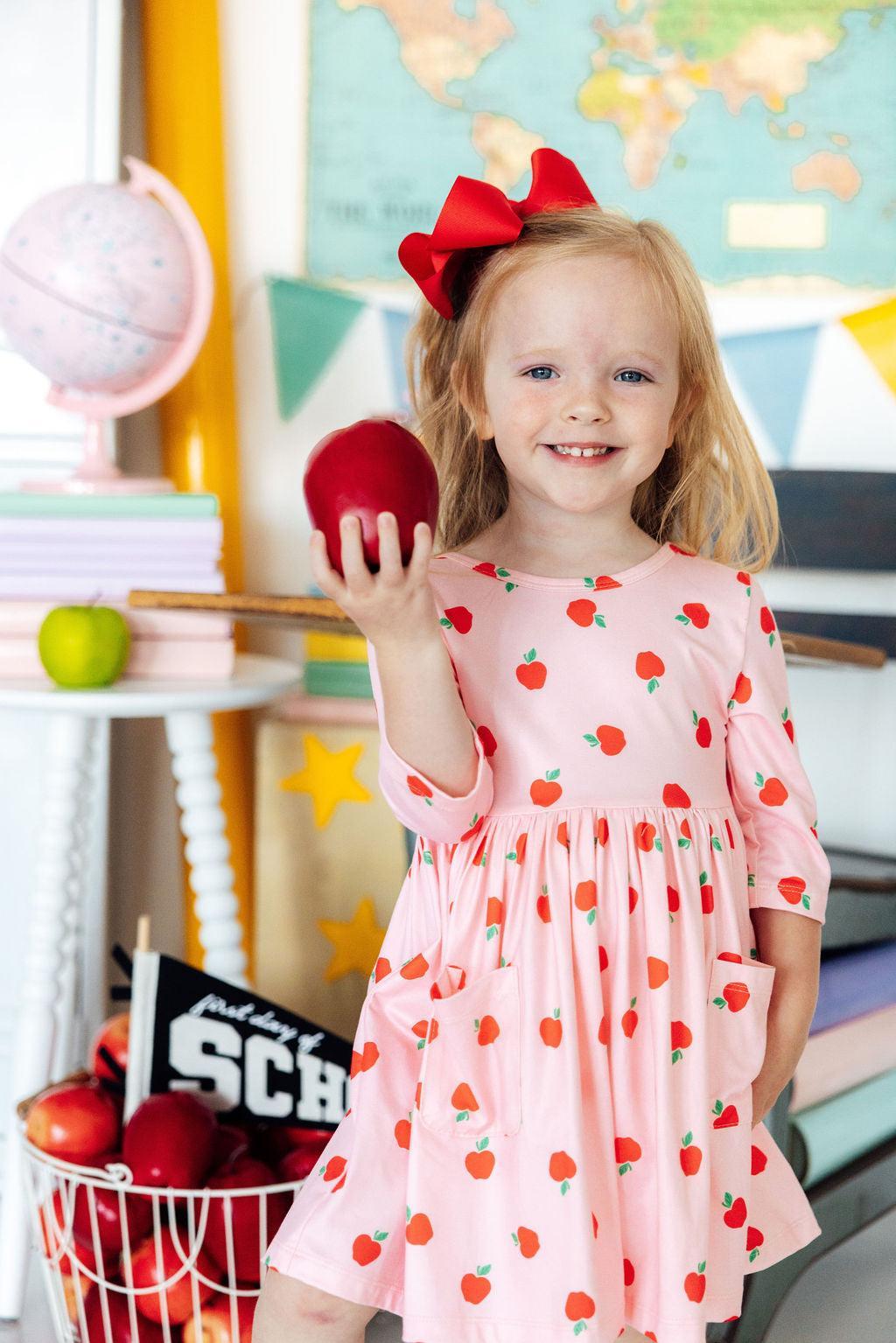 An Apple a Day 3/4 Sleeve Pocket Twirl Dress