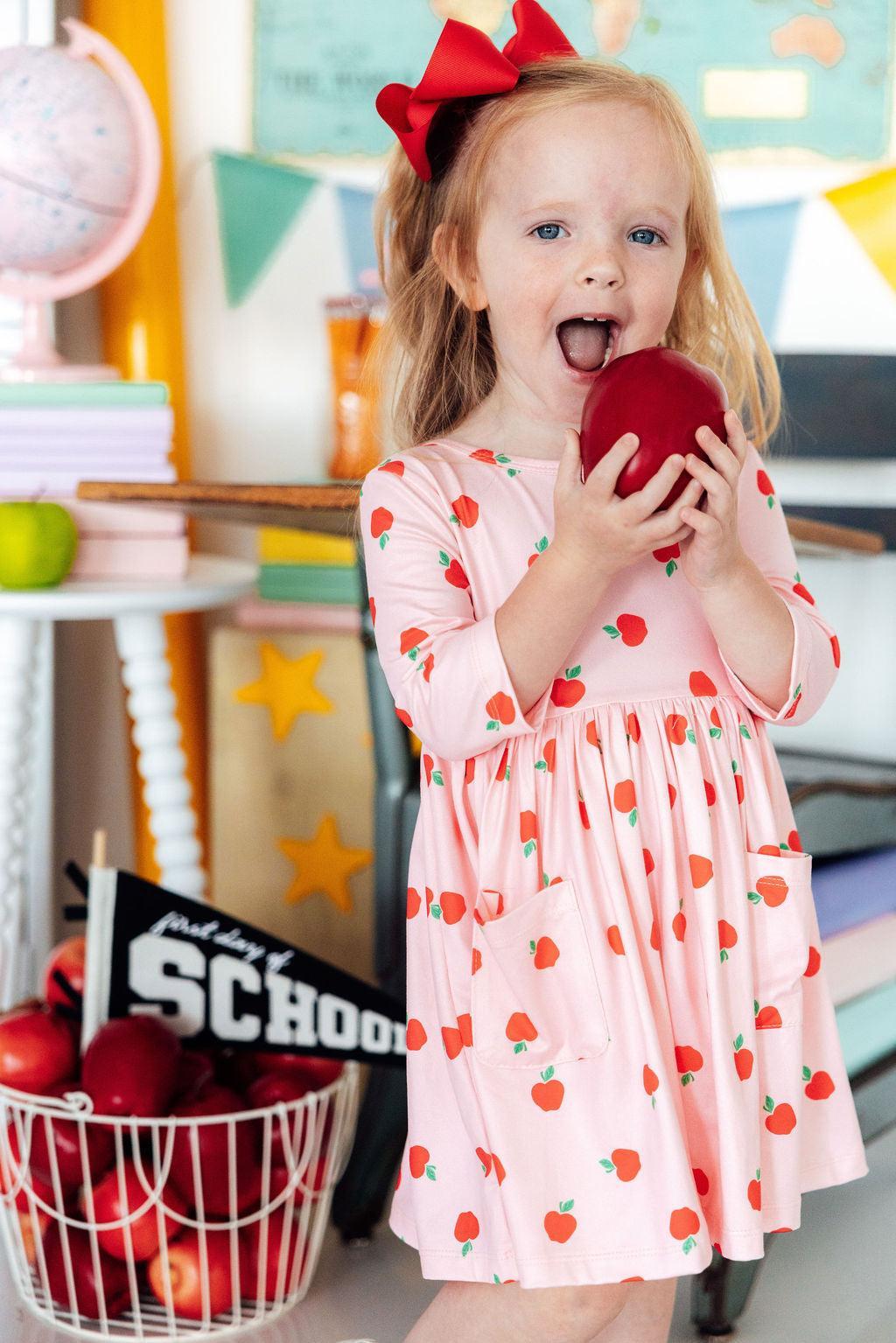 An Apple a Day 3/4 Sleeve Pocket Twirl Dress