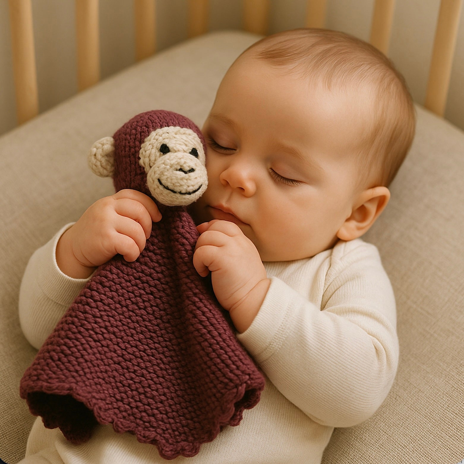 Percy the Monkey Organic Cotton Knit Lovey | Handmade Baby Security Blanket