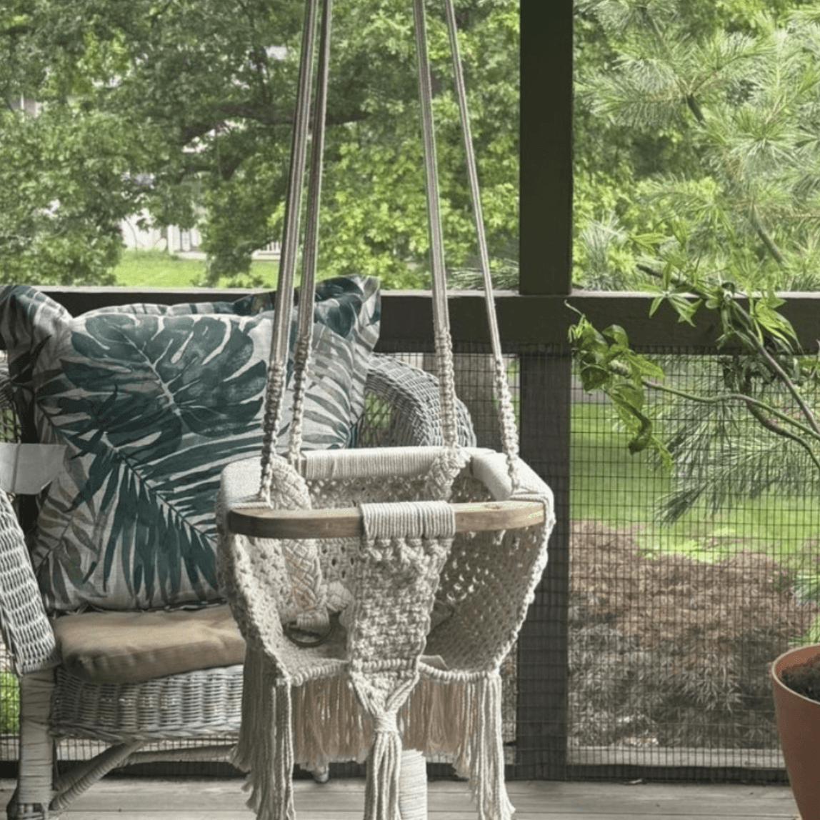 Handmade Organic Macrame Baby Swing | Boho Nursery Decor | Indoor & Outdoor Baby Swing Chair