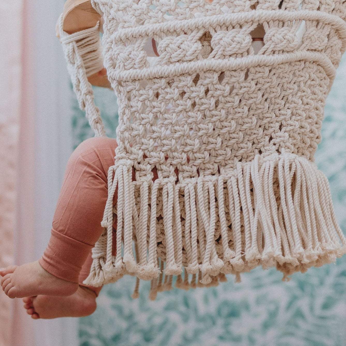 Handmade Organic Macrame Baby Swing | Boho Nursery Decor | Indoor & Outdoor Baby Swing Chair